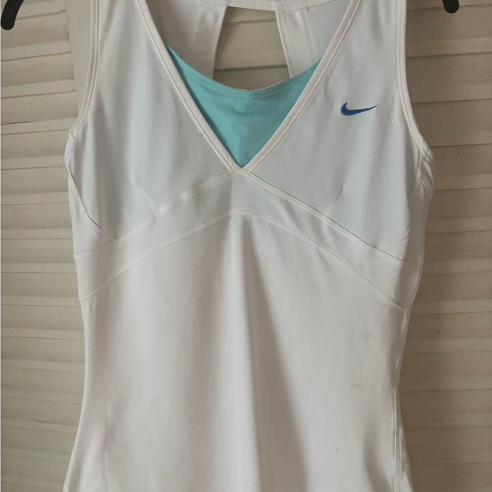 Nike White and Blue Tank Top, Size Medium with Built in Bra